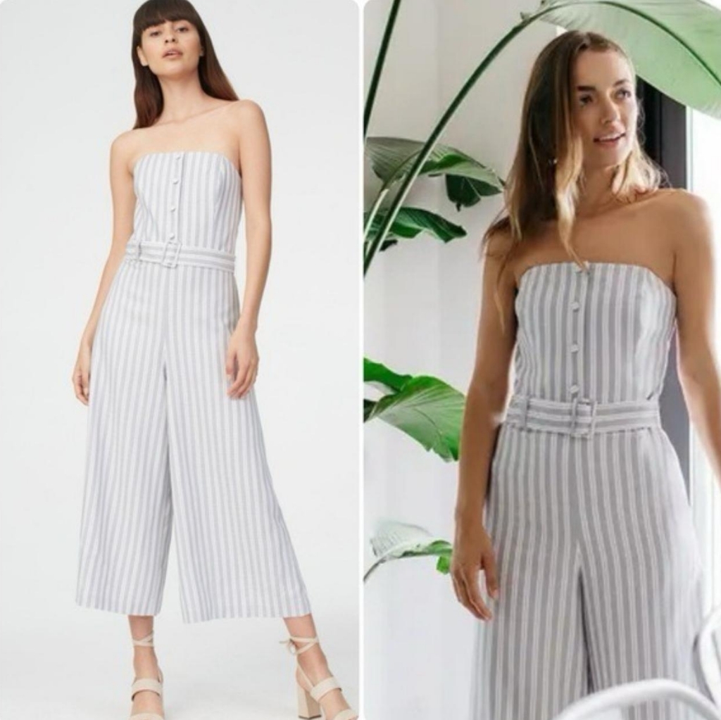 Club Monaco Blue And White Strapless Jumpsuit Sz 6 New With Tags